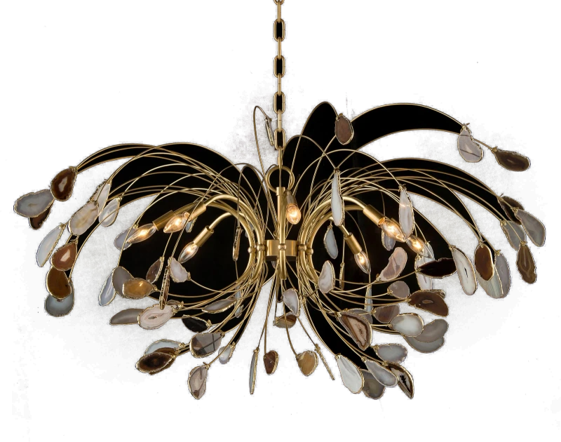 Agate and brass chandelier, eight lights, metal, iron, stone, agate — View 2