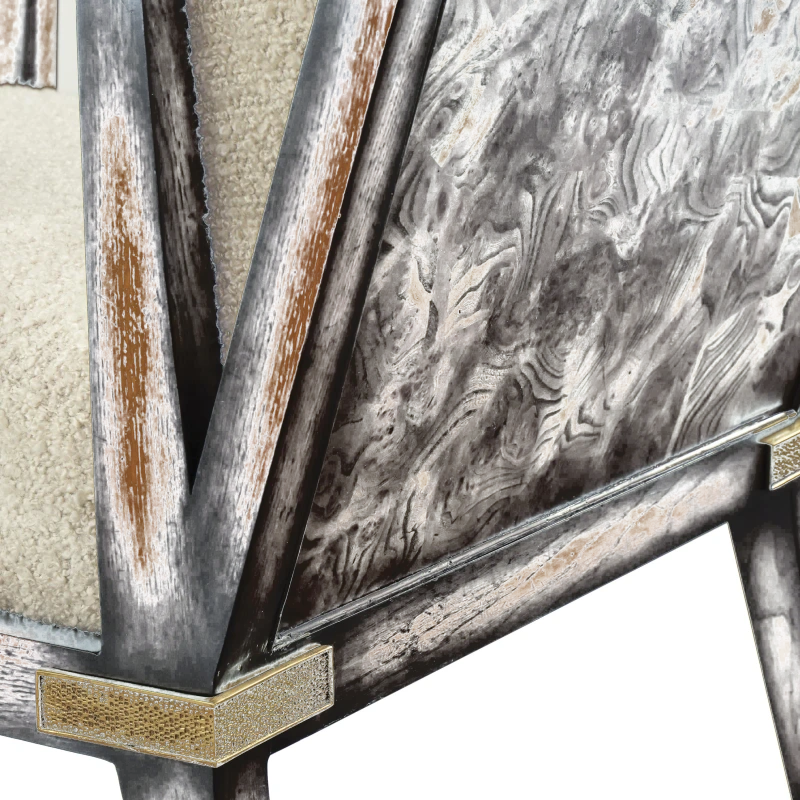 Pointe armchair, parchment, wood, oak, metal, brass — View 3