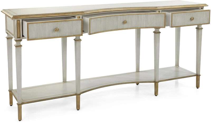 Vallejo console table, three drawers, wood, beech, metal, brass — View 2