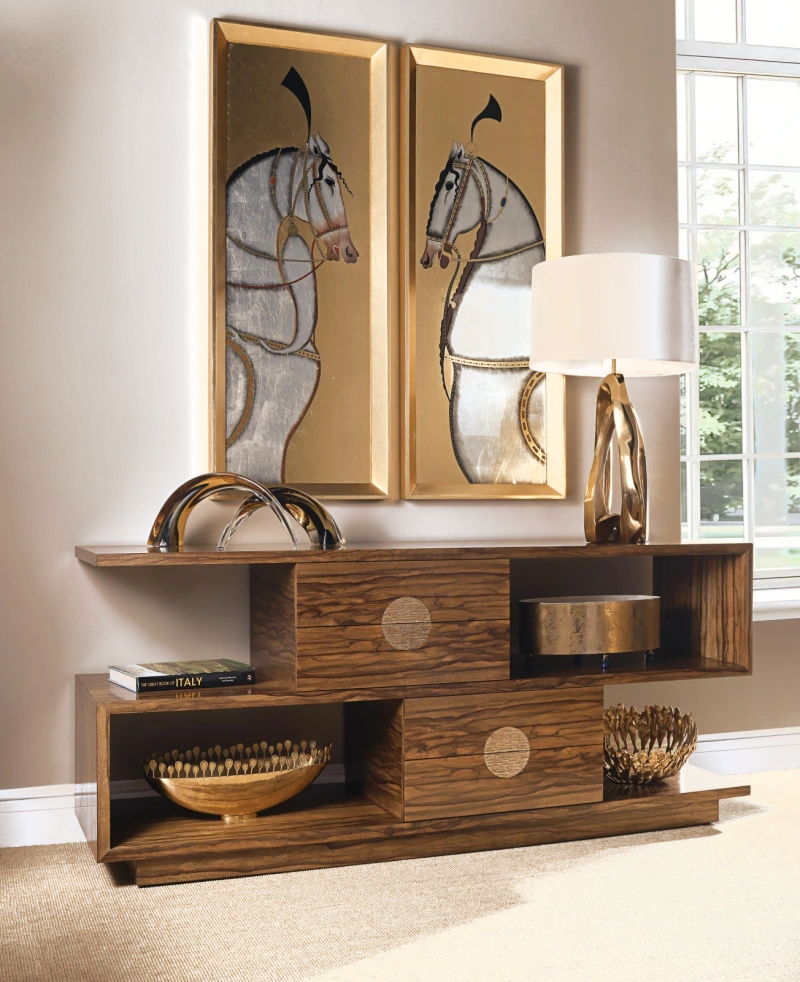 Vantage four-drawer console table, wood, beech, wood, celtis, metal, aluminum — Veduta 5