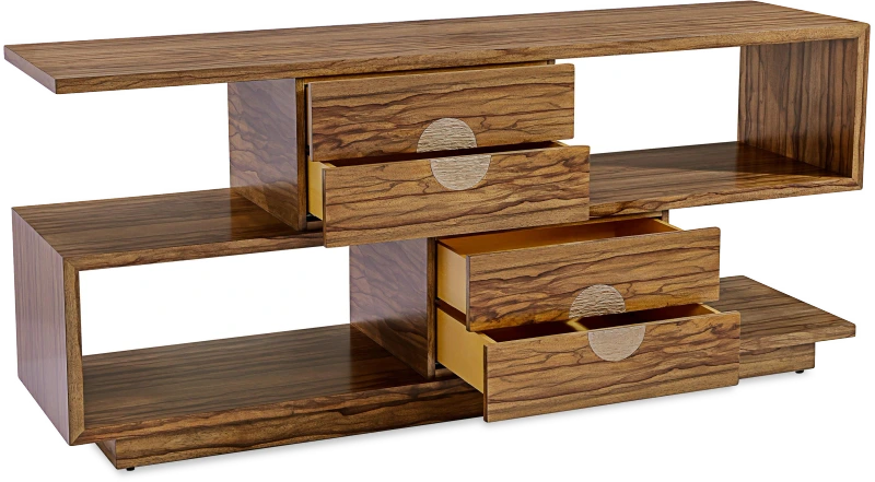 Vantage four-drawer console table, wood, beech, wood, celtis, metal, aluminum — Veduta 2