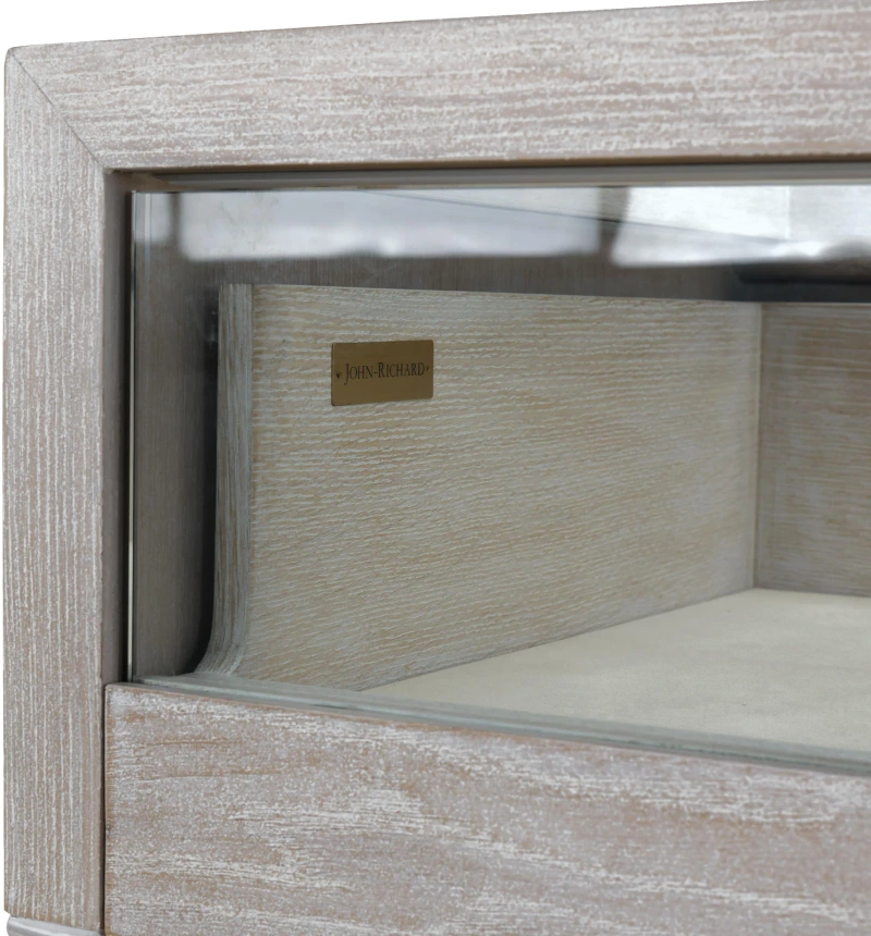 Galicia two-drawer lighted console table, wood, oak, tempered glass, metal, stainless — View 5