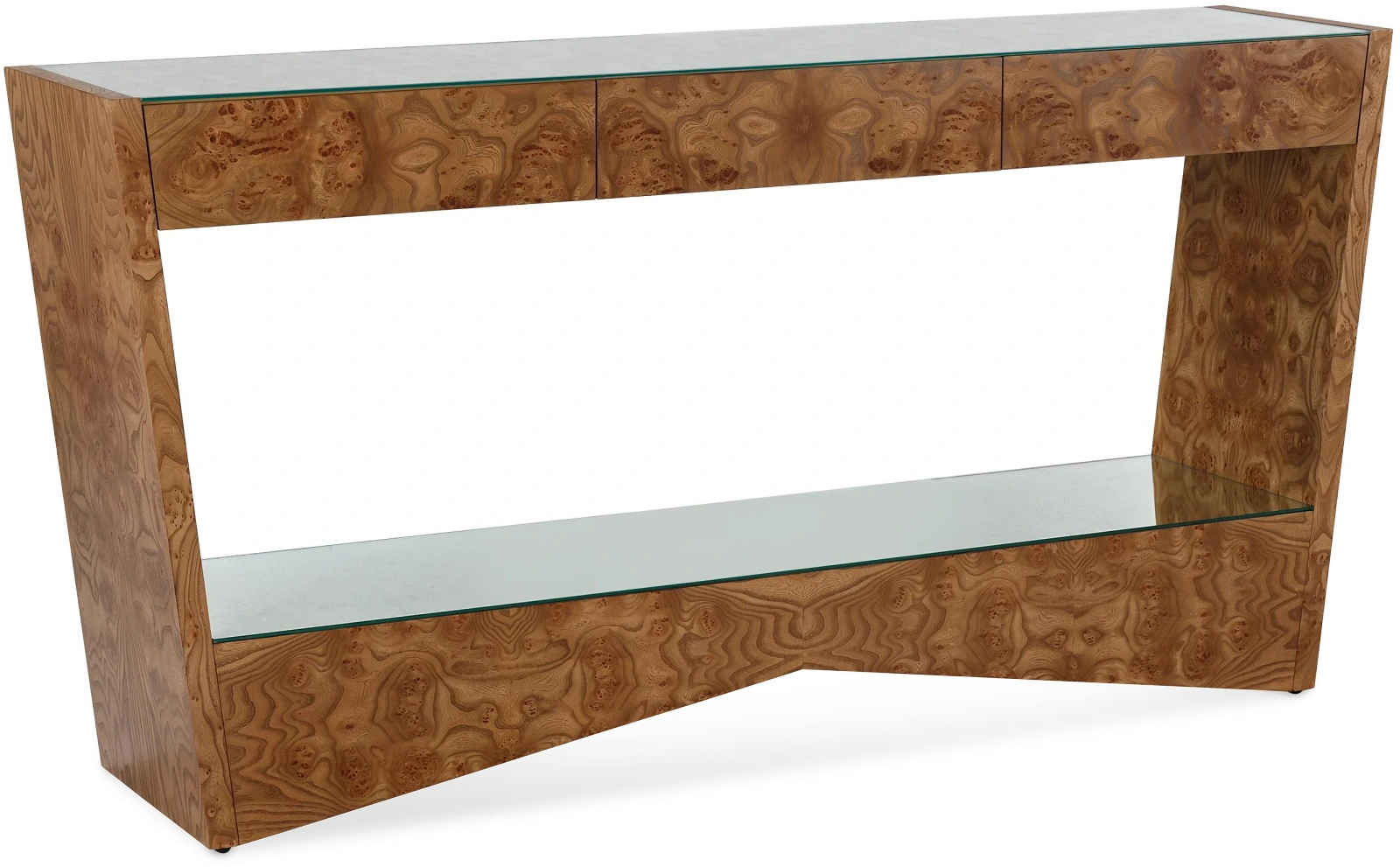 Brummell console table, wood, glass