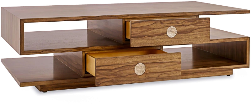 Vantage cocktail table, two drawers, wood, beech, wood, celtis, metal, aluminum — Veduta 2