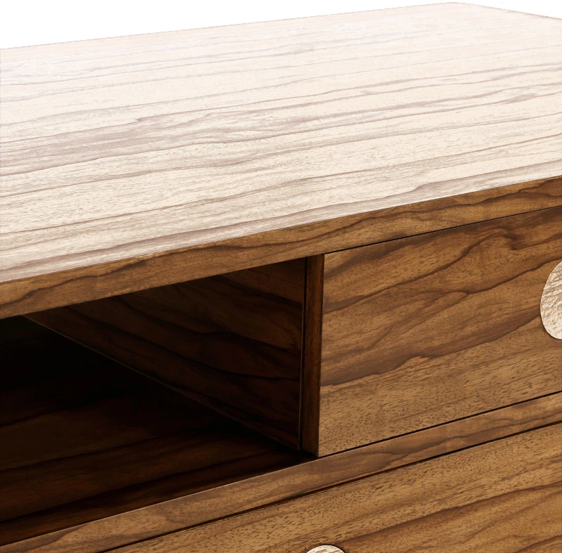 Vantage cocktail table, two drawers, wood, beech, wood, celtis, metal, aluminum — Veduta 3