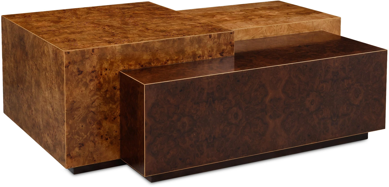 Alber cocktail table, mappa burl veneer, olive ash burl veneer, wood, black walnut