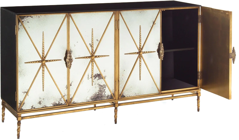 Rio credenza, four doors, metal, mirror, antique — View 2