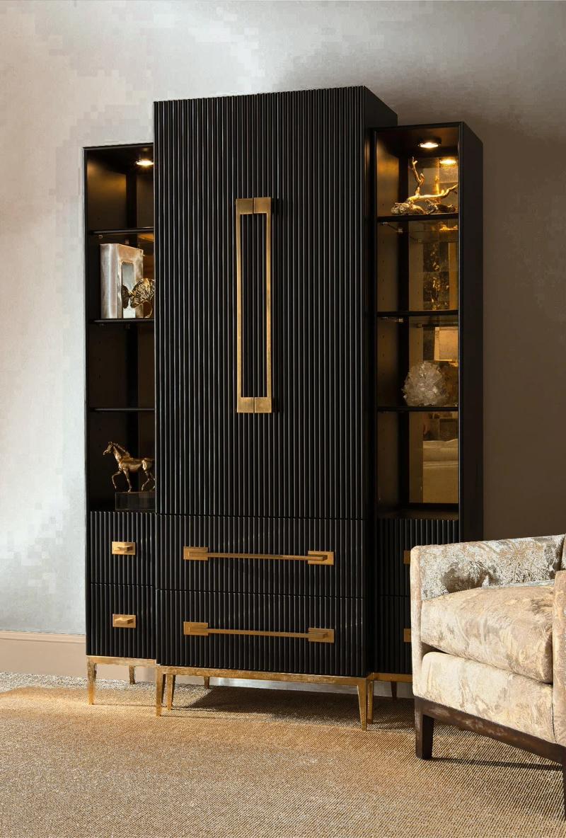 Black satin cabinet, wood, beech, metal, steel — View 6