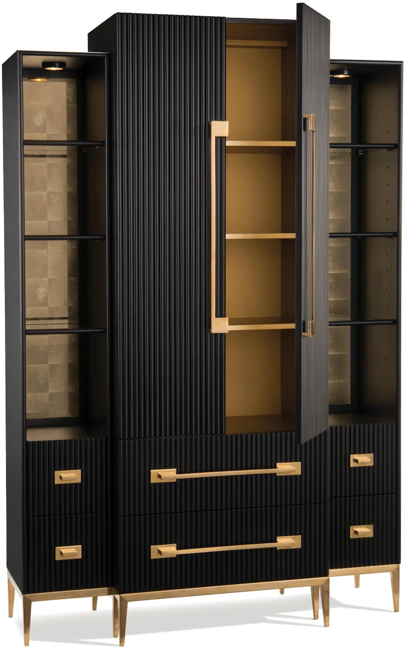 Black satin cabinet, wood, beech, metal, steel — View 2