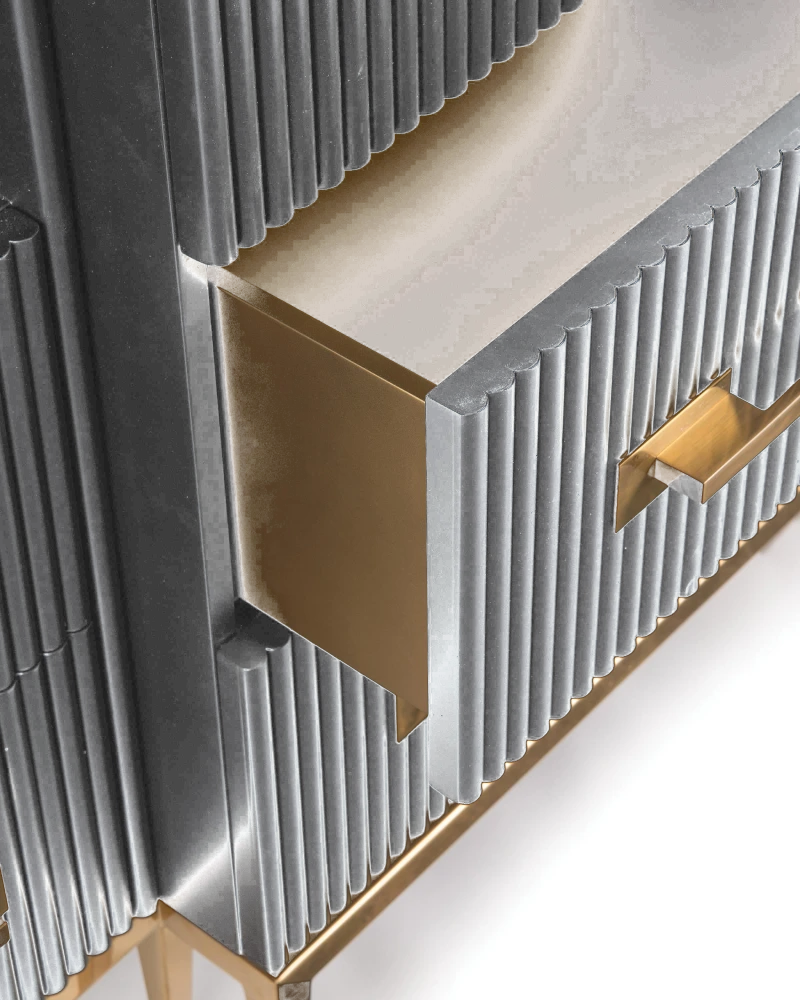 Black satin cabinet, wood, beech, metal, steel — View 3