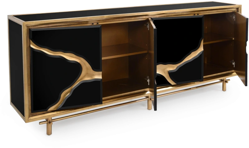 Ravine credenza, black, wood, beech, glass, metal, steel — View 2