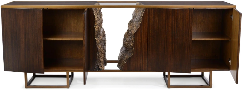 Terra credenza, four doors, wood, beech, glass, metal, steel — View 2
