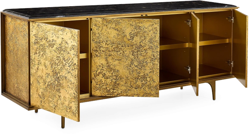 Aurelius credenza, four doors, wood, stone, marble, metal, aluminum, leaf, gold — Ansicht 2