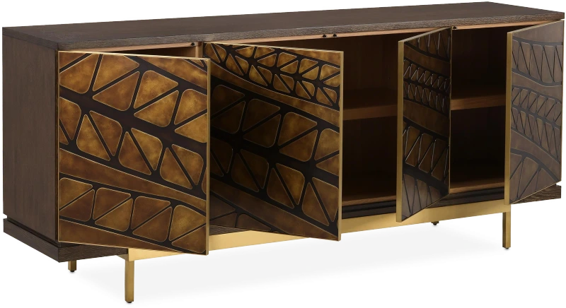 Desmond sideboard, four doors, wood, oak, metal, stainless — Veduta 2