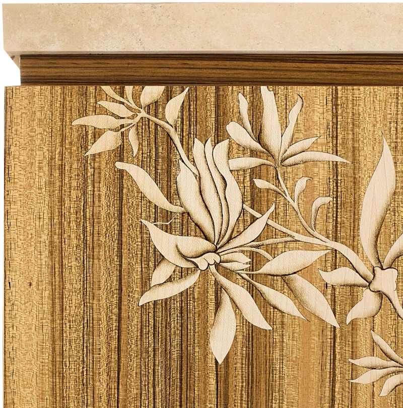 Vernal credenza, three doors, paldao quarter veneer, wood, maple, stone, travertine — Ansicht 4