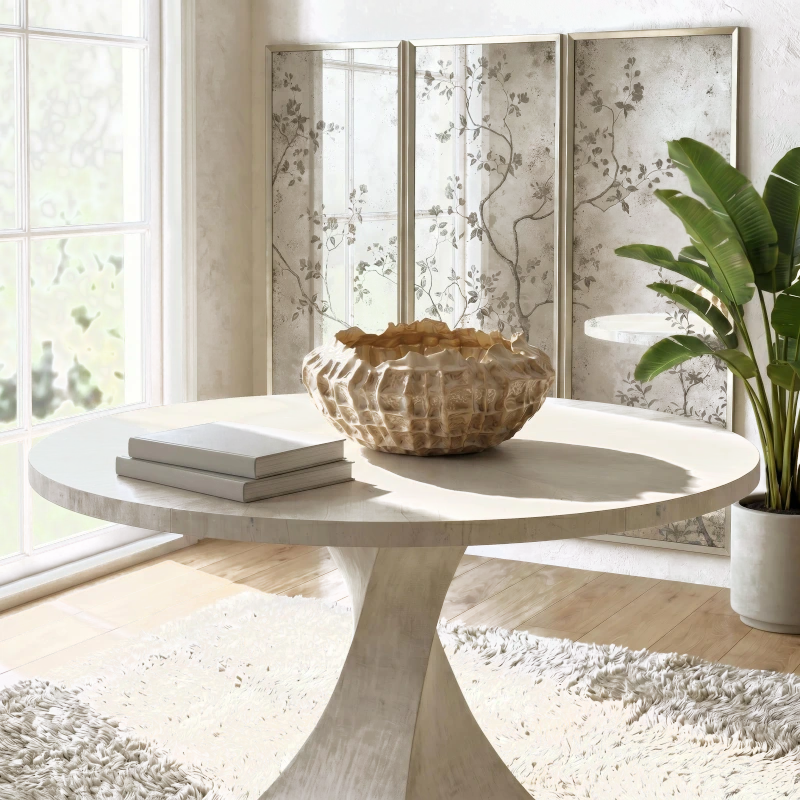 Lavertezzo dining table, small, wood, celtis, fabric, burlap — View 7
