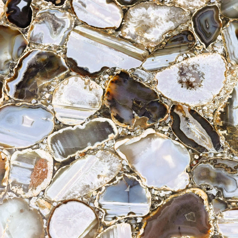 Palm Springs dining table, stone, agate, metal, brass — Ansicht 2