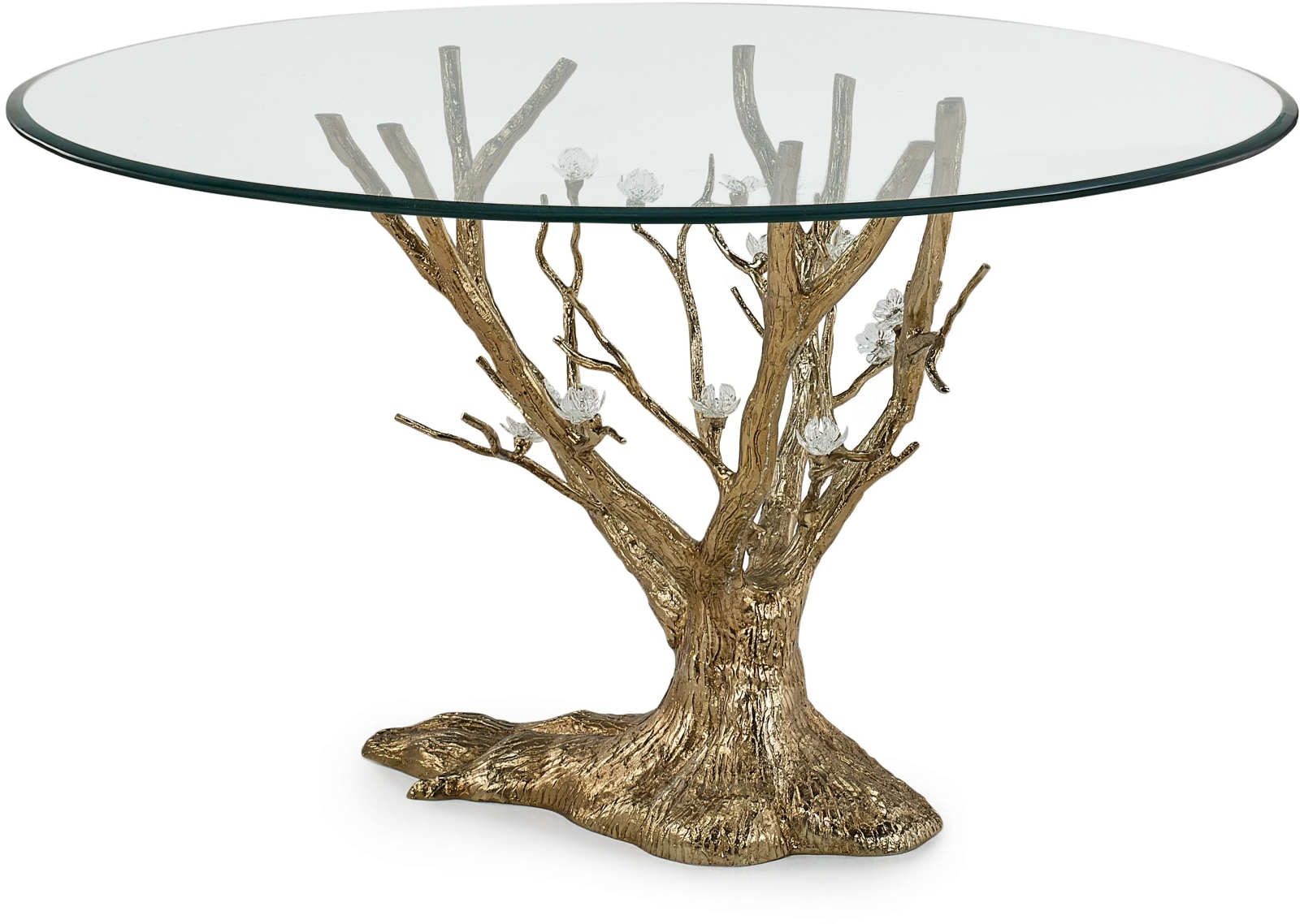 Cherry Blossom dining table, metal, aluminum, glass, clear