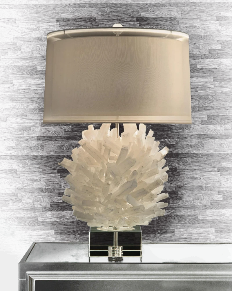 Selenite table lamp, stone, selenite, glass, crystal — View 2