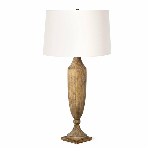 Georgina Table Lamp – Distressed Wood & Natural Linen