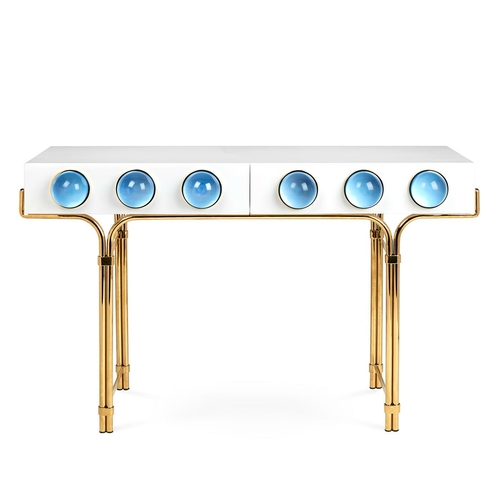 Globo Console Table – White Lacquer & Brass