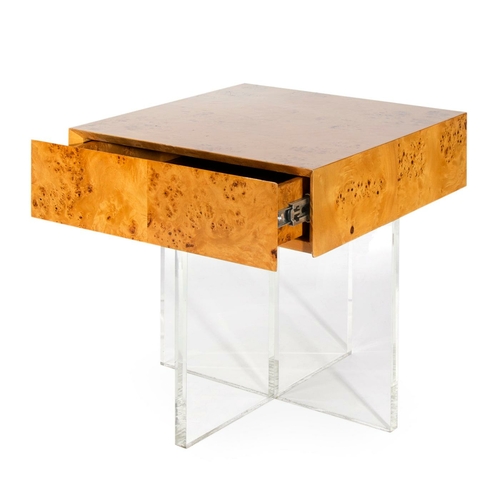 Burled Mappa Wood End Table with Acrylic Base