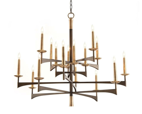 Mid-Century Tiered Chandelier – Black & Antique Brass