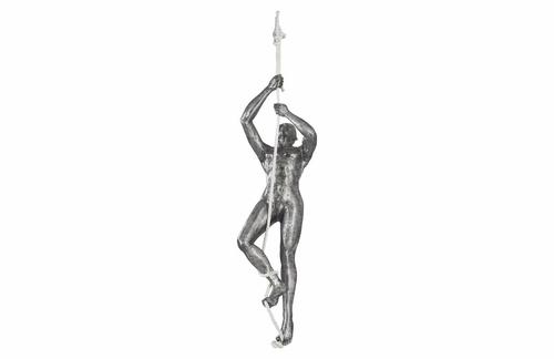 Climbing Figure Sculpture – Silver Patina Metal