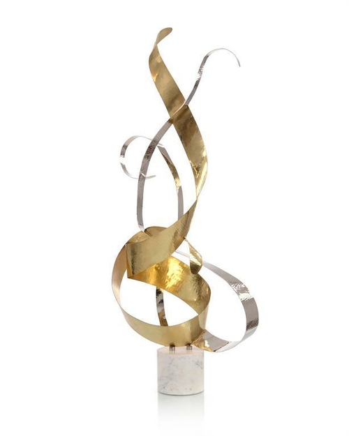 Dancing Swirls Sculpture – Brass & Nickel on Marble Base