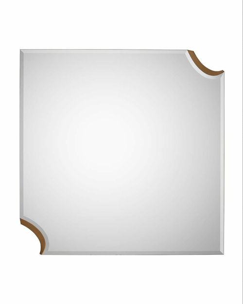 Beveled Square Mirror with Gold Corner Accents