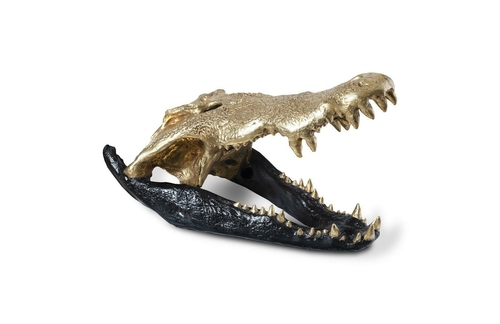 Gold & Black Crocodile Skull Sculpture